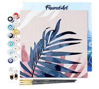 Figured'Art Mini Dipingere con i Numeri 20x20cm con Telaio - Paint by Numbers Foglia di palma areca, Passatempo per Adulti, Kit Completo, Hobby Creativi - Quadri fai da te Tela Già Incorniciata