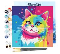 Figured'Art Mini Dipingere con i Numeri 20x20cm con Telaio - Paint by Numbers Gatto Pop Art Astratto Passatempo per Adulti, Kit Completo, Hobby Creativi - Quadri fai da te Tela Già Incorniciata