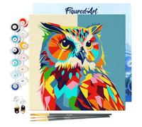 Figured'Art Mini Dipingere con i Numeri 20x20cm con Telaio - Paint by Numbers Gufo Pop Art Astratto Passatempo per Adulti, Kit Completo, Hobby Creativi - Quadri fai da te Tela Già Incorniciata