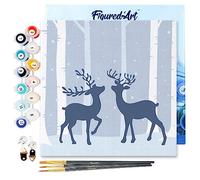 Figured'Art Mini Dipingere con i Numeri 20x20cm con Telaio - Paint by Numbers Incontro di cerbiatti, Passatempo per Adulti, Kit Completo, Hobby Creativi - Quadri fai da te Tela Già Incorniciata