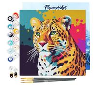 Figured'Art Mini Dipingere con i Numeri 20x20cm con Telaio - Paint by Numbers Leopardo Pop Art Astratto Passatempo per Adulti, Kit Completo, Hobby Creativi - Quadri fai da te Tela Già Incorniciata
