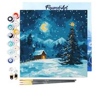 Figured'Art Mini Dipingere con i Numeri 20x20cm con Telaio - Paint by Numbers Notte stellata di Natale Passatempo per Adulti, Kit Completo, Hobby Creativi - Quadri fai da te Tela Già Incorniciata