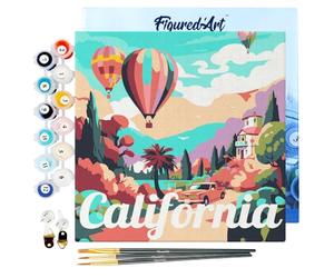 Figured'Art Mini Dipingere con i Numeri 20x20cm con Telaio - Paint by Numbers Poster di viaggio Mongolfiere in California Passatempo per Adulti, Kit Completo - Quadri fai da te Tela Già Incorniciata