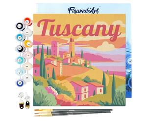 Figured'Art Mini Dipingere con i Numeri 20x20cm con Telaio - Paint by Numbers Poster di viaggio Primavera in Toscana Passatempo per Adulti, Kit Completo - Quadri fai da te Tela Già Incorniciata