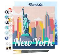 Figured'Art Mini Dipingere con i Numeri 20x20cm con Telaio - Paint by Numbers Poster di viaggio Statua della Libertà New York Passatempo per Adulti, Kit Completo fai da te Tela Già Incorniciata