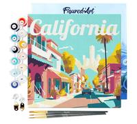 Figured'Art Mini Dipingere con i Numeri 20x20cm con Telaio - Paint by Numbers Poster di viaggio Strada della California Passatempo per Adulti, Kit Completo - Quadri fai da te Tela Già Incorniciata