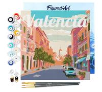 Figured'Art Mini Dipingere con i Numeri 20x20cm con Telaio - Paint by Numbers Poster di viaggio Valencia Passatempo per Adulti, Kit Completo, Hobby Creativi - Quadri fai da te Tela Già Incorniciata