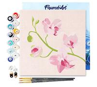Figured'Art Mini Dipingere con i Numeri 20x20cm con Telaio - Paint by Numbers Ramo di Orchidea 1, Passatempo per Adulti, Kit Completo, Hobby Creativi - Quadri fai da te Tela Già Incorniciata