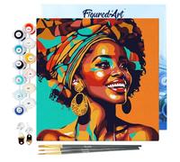 Figured'Art Mini Dipingere con i Numeri 20x20cm con Telaio - Paint by Numbers Regina Africana Pop Art Passatempo per Adulti, Kit Completo, Hobby Creativi - Quadri fai da te Tela Già Incorniciata