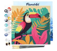 Figured'Art Mini Dipingere con i Numeri 20x20cm con Telaio - Paint by Numbers Tucano Tropicale Passatempo per Adulti, Kit Completo, Hobby Creativi - Quadri fai da te Tela Già Incorniciata
