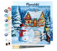 Figured'Art Mini Dipingere con i Numeri 20x20cm con Telaio - Paint by Numbers Vacanze di Natale Passatempo per Adulti, Kit Completo, Hobby Creativi - Quadri fai da te Tela Già Incorniciata