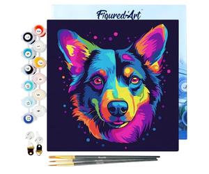 Figured'Art Mini pittura per numero adulto, 20 x 20 cm, con cornice per cane astratto, Pop Art Neon, piccolo formato, kit per il tempo libero creativo fai da te, numero d'arte completo