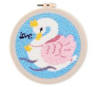 Figured'Art Punch Needle Kit completo per adulti e bambini - Bel cigno - Perfetto per principianti. Kit pronto da ricamare misura 20x20cm con telaio circolare