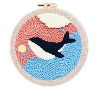 Figured'Art Punch Needle Kit completo per adulti e bambini - Bella balena blu - Perfetto per principianti. Kit pronto da ricamare misura 20x20cm con telaio circolare