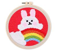Figured'Art Punch Needle Kit completo per adulti e bambini - Coniglio e Arcobaleno - Perfetto per principianti. Kit pronto da ricamare misura 20x20cm con telaio circolare