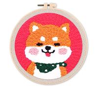 Figured'Art Punch Needle Kit completo per adulti e bambini - Cucciolo Shiba - Perfetto per principianti. Kit pronto da ricamare misura 20x20cm con telaio circolare