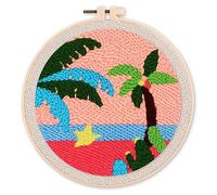 Figured'Art Punch Needle Kit completo per adulti e bambini - In spiaggia - Perfetto per principianti. Kit pronto da ricamare misura 20x20cm con telaio circolare