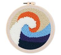 Figured'Art Punch Needle Kit completo per adulti e bambini - La grande onda - Perfetto per principianti. Kit pronto da ricamare misura 20x20cm con telaio circolare