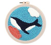 Figured'Art Punch Needle Kit completo per adulti e bambini - Orca nel mare - Perfetto per principianti. Kit pronto da ricamare misura 20x20cm con telaio circolare