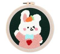 Figured'Art Punch Needle Kit completo per adulti e bambini - Piccolo coniglietto - Perfetto per principianti. Kit pronto da ricamare misura 20x20cm con telaio circolare
