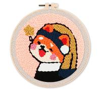 Figured'Art Punch Needle Kit completo per adulti e bambini - Ragazza con la Perla - Perfetto per principianti. Kit pronto da ricamare misura 20x20cm con telaio circolare