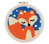 Figured'Art Punch Needle Kit completo per adulti e bambini - Volpe nella neve - Perfetto per principianti. Kit pronto da ricamare misura 20x20cm con telaio circolare