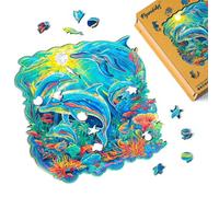 Figured'Art Puzzle in Legno di Animali per Adulti e Bambini, 200 Pezzi - Delfini nella barriera corallina - Design Originale 28x28,5 cm Forme Uniche, Confezione Premium in Legno, Idea regalo