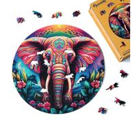 Figured'Art Puzzle in Legno di Animali per Adulti e Bambini, 200 Pezzi - Elefante Tribale - Design Originale 28,5x28,5 cm Forme Uniche, Confezione Premium in Legno, Idea regalo