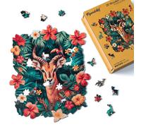 Figured'Art Puzzle in Legno di Animali per Adulti e Bambini, 200 Pezzi - Giraffa con Fiori - Design Originale 23x28,7 cm Forme Uniche, Confezione Premium in Legno, Idea regalo