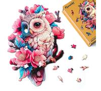 Figured'Art Puzzle in Legno di Animali per Adulti e Bambini, 200 Pezzi - Gufo Floreale - Design Originale 28x39 cm Forme Uniche, Confezione Premium in Legno, Idea regalo
