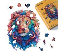 Figured'Art Puzzle in Legno di Animali per Adulti e Bambini, 200 Pezzi - Leone Mandala - Design Originale 23,2x30,5 cm Forme Uniche, Confezione Premium in Legno, Idea regalo