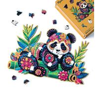 Figured'Art Puzzle in Legno di Animali per Adulti e Bambini, 200 Pezzi - Panda Floreale - Design Originale 34x22,5 cm Forme Uniche, Confezione Premium in Legno, Idea regalo