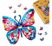 Figured'Art Puzzle in Legno di Animali per Adulti e Bambini, 200 Pezzi - Sgargiante Farfalla Multicolore - Design Originale 32x27,5 cm Forme Uniche, Confezione Premium in Legno, Idea regalo