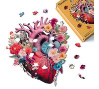 Figured'Art Puzzle in Legno per Adulti e Bambini, 200 Pezzi - Cuore Anatomico Floreale - Design Originale 28,8x32,9 cm Forme Uniche, Confezione Premium in Legno, Idea regalo