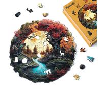 Figured'Art Puzzle in Legno per Adulti e Bambini, 200 Pezzi - Fiume Autunnale - Design Originale 28,5x28,3 cm Forme Uniche, Confezione Premium in Legno, Idea regalo