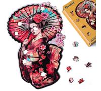 Figured'Art Puzzle in Legno per Adulti e Bambini, 200 Pezzi - Geisha con Parasole - Design Originale 26x39,5 cm Forme Uniche, Confezione Premium in Legno, Idea regalo