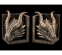 Figuren Shop GmbH Fantasy Set di fermalibri - potenti teste di drago | articolo decorativo, statua, scultura, 2 pezzi, altezza 16 cm