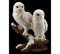 Figuren Shop GmbH Gufi Statuetta - Schneeeulen Paio su Ramo Vogel-Figur, Figura-Decorativa, Articolo Decorazione, Statua, Scultura, H 30 CM