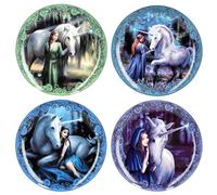 Figuren Shop GmbH Set di 4 piatti - Unicorni con bellezze by Anne Stokes | Piatti Fantasy Magie
