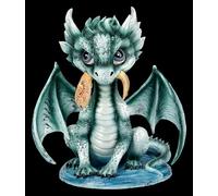 Figuren Shop GmbH Statuetta di drago - Baby Drago cattura pesce - Decorazione fantasy dipinta a mano (15 cm) - Tales of Aurelion Collection - Idea regalo per gli amanti del drago e degli appassionati