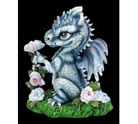 Figuren Shop GmbH Statuetta di drago - drago blu con fiore - decorazione fantasy dipinta a mano (13 cm) - Tales of Aurelion Collection - Idea regalo per gli appassionati di primavera e fantasy
