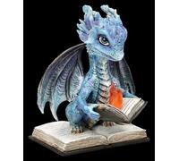 Figuren Shop GmbH Statuetta di drago - Drago blu legge libro di magia - decorazione fantasy dipinta a mano (15,5 cm) - Tales of Aurelion Collection - Idea regalo per gli appassionati di magia e libri