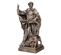 Figuren Shop GmbH Statuetta di San Dominico & Cane, altezza 20 cm, pietra artificiale, bronzata, con torcia, decorazione religiosa cristiana