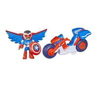 Figurina Captain America: Sam Wilson di 7,5 cm e veicolo Super Moto, Giocattoli di Supereroi, a partire da 3 anni, Iron Man e I Suoi Amici Extra - Nouvo