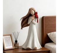 Figurina cardinale commemorativa amore e serenità, statuette cardinali angelo, ornamento commemorativo in resina bianca con uccello rosso, per la perdita della persona amata (1 pezzo)