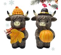 Figurina della Highland autunnale - | Autunno Harvest Highland Cattle | Decorazioni per il bestiame Highlands Autumn Harvest, scultura di in resina, statua autunnale, decorazione della fat