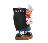 Figurina di chef con menù, figura da tavolo con lavagna, effetto legno,