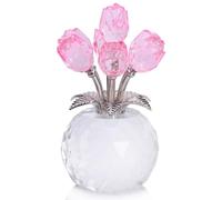 Figurina di cristallo con fiore rosa rosa con vaso rotondo, festa della mamma,San Valentino,Natale, regali romantici per moglie,madre e donne,figurine da collezione moderne con fiori di cristallo rosa