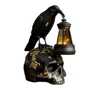 Figurina Di Halloween Crow - Scultura Di Resina Statue Del crani0 Con Lanterna Solare, Decorazione Della Scrivania, Ornamento Da Giardino Sul Prato, Sostegno Al Portico Spettrale, Accento Per La Casa
