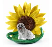 Figurina Di Lhasa Apso Con Girasole Grigia